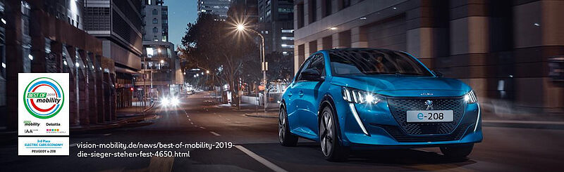 Neuer PEUGEOT e-208 unter den Top 3 der "BEST OF mobility"